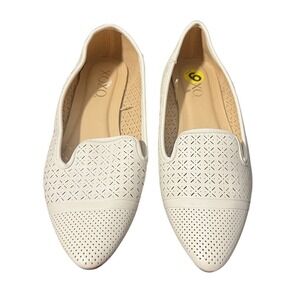 XOXO Women's Size 9 White Perforated Pointed Toe Slip-On Ballet Flats Loafers